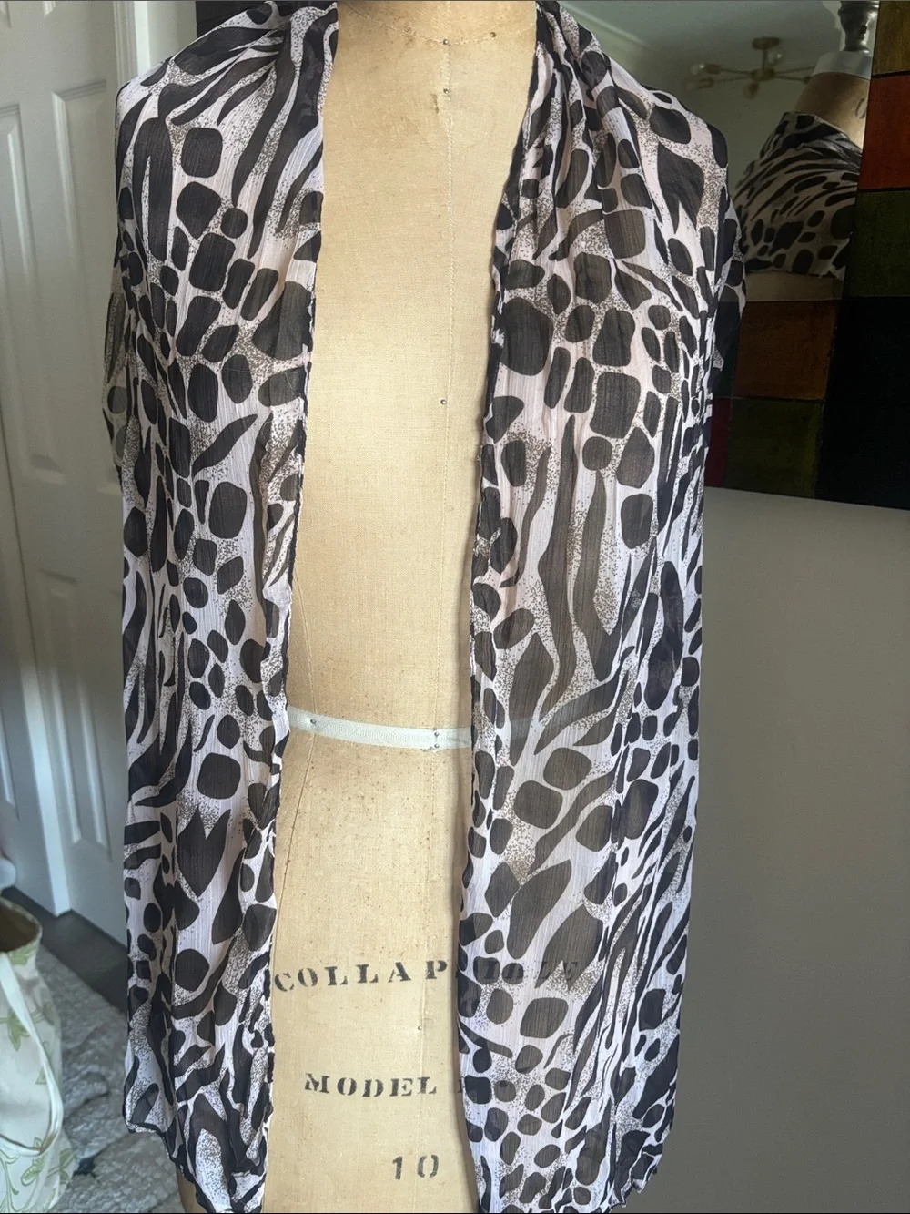 Lightweight Black and White Animal Print Scarf